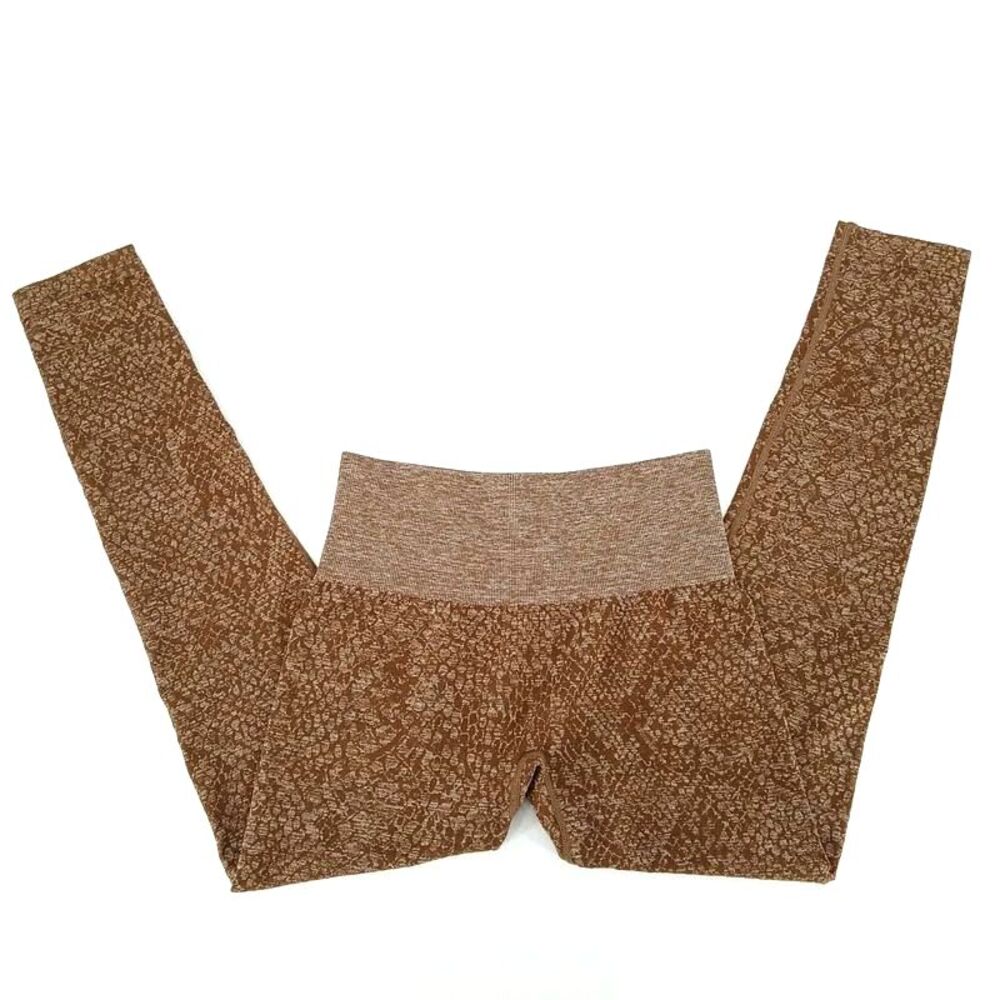 nvgtn brown snakeskin print leggings small workout seamless stretch